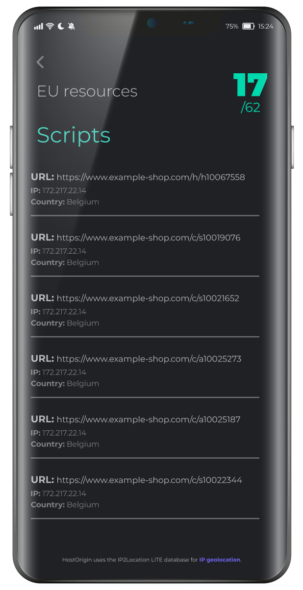 HostOrigin result screen