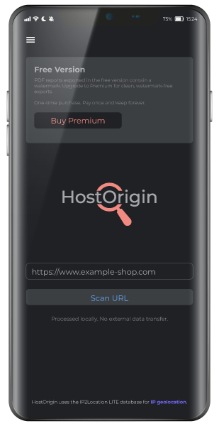 HostOrigin search screen